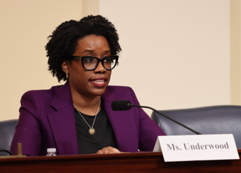 Congresswoman Lauren Underwood testifies at a hearing for the House Committee on Veterans Affairs